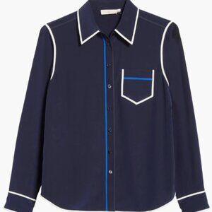 Tory Burch Contrast Binding Silk Shirt sz 12